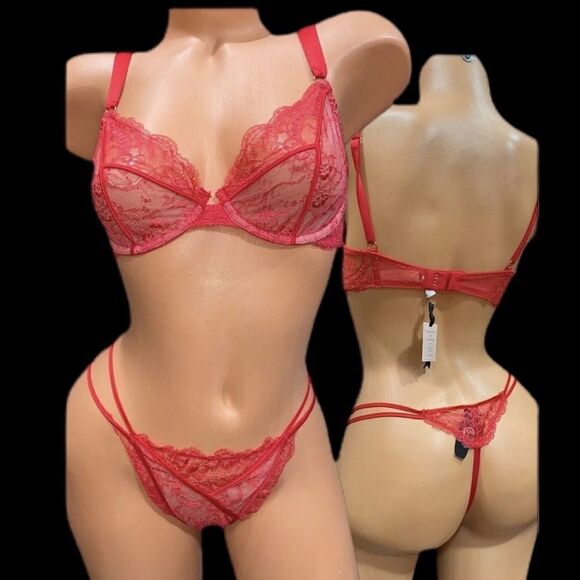 Victoria’s Secret Designer Collection Set Unlined Demi Bra & V-string Panty Red - Picture 2 of 3